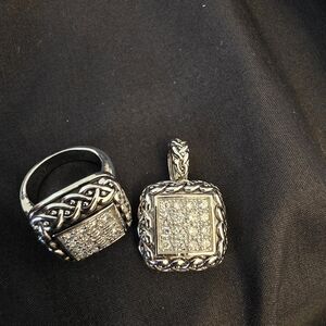 Silver Tone Pavé CZ Ring & Pendant Set